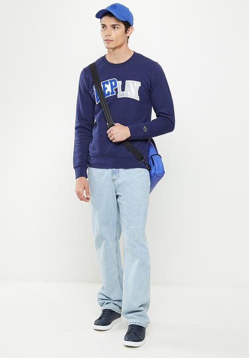 Replay - Replay branded crew sweat - blue