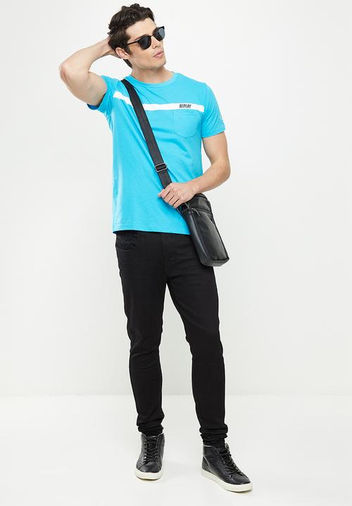 Replay - Above pocket print tee - light blue