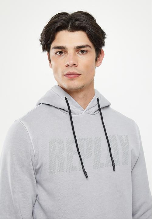 Replay - Replay washed printed hoodie - grey