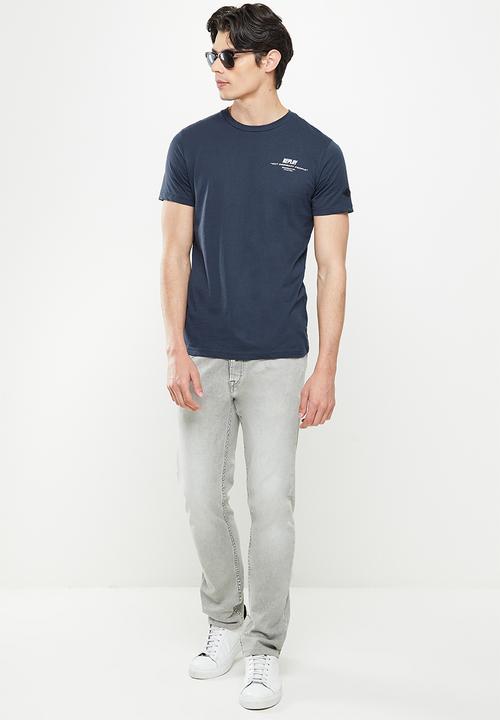 Replay - Replay back print slogan tee - navy