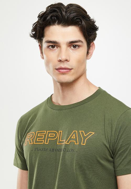Replay - Replay logo tee - olive