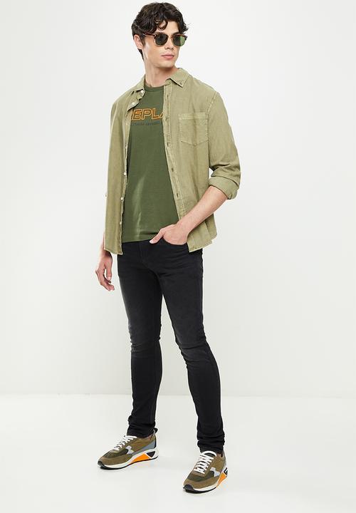 Replay - Replay logo tee - olive