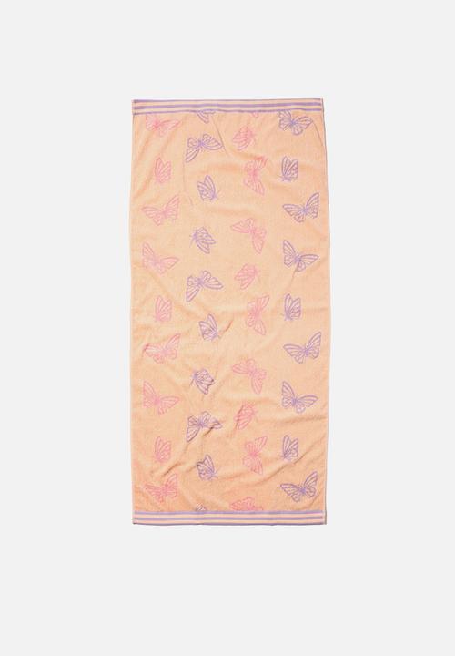 Cotton On - Rectangle bath towel - peach tang butterflies
