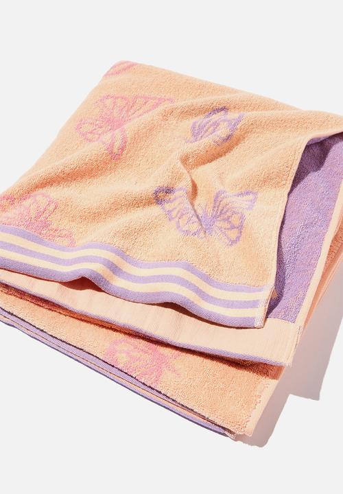 Cotton On - Rectangle bath towel - peach tang butterflies