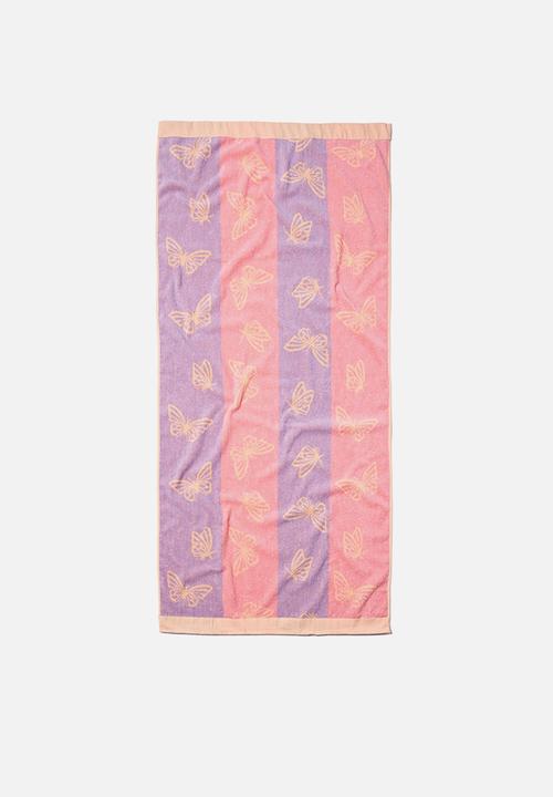 Cotton On - Rectangle bath towel - peach tang butterflies