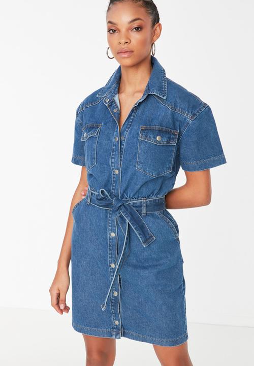 Koton - Belt mini denim dress - blue