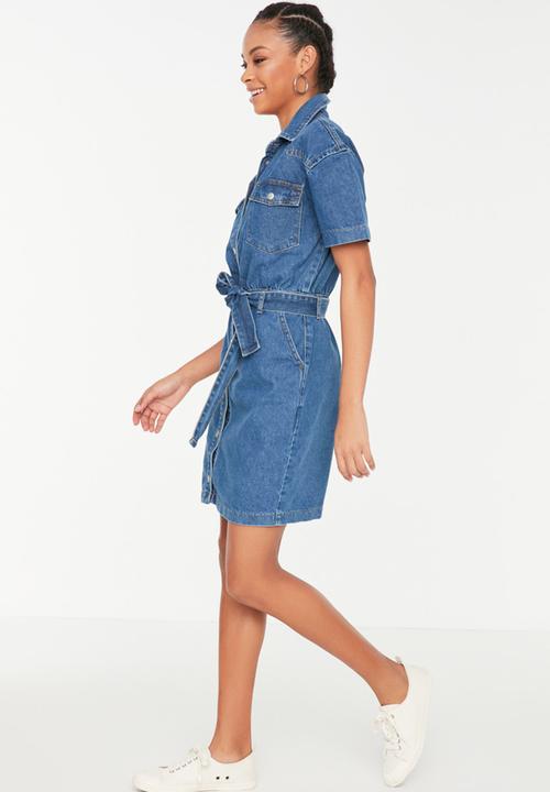 Koton - Belt mini denim dress - blue