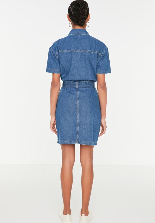 Koton - Belt mini denim dress - blue