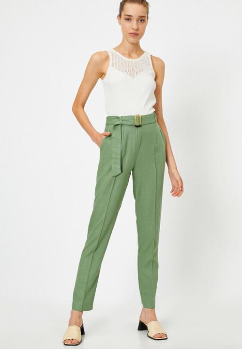 Koton - High waisted belted pants - green