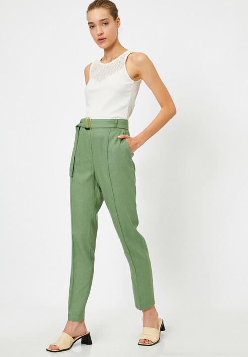 Koton - High waisted belted pants - green