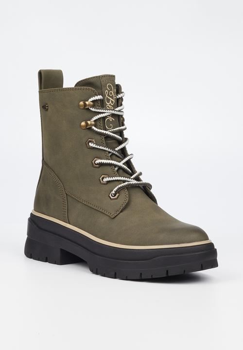 Miss Black - Berlan1 lace up ankle boot - olive