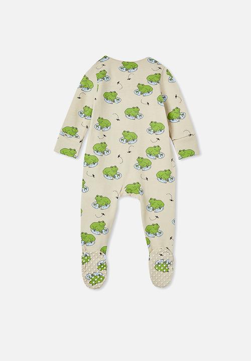Cotton On - The long sleeve zip romper - rainy day/frog in the pond