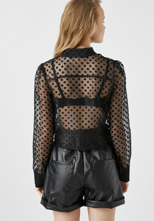 Koton - Polka dot long sleeve tulle shirt - black
