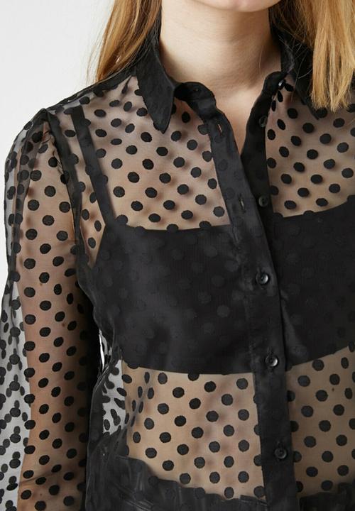 Koton - Polka dot long sleeve tulle shirt - black