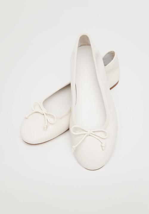 MANGO - Baila bow leather ballerina - white