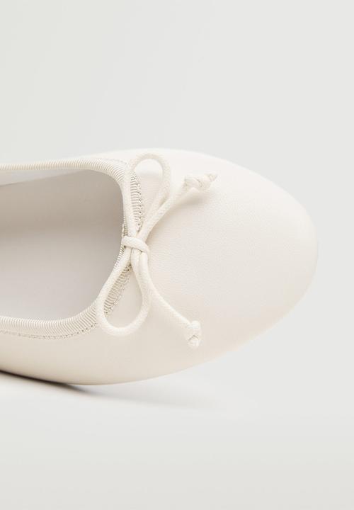 MANGO - Baila bow leather ballerina - white