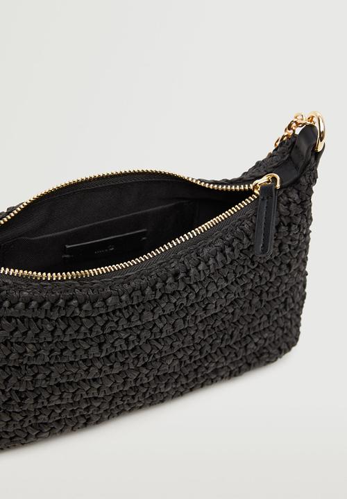 MANGO - Raffia baguette handbag - black