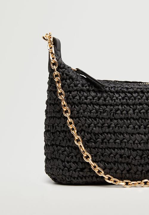 MANGO - Raffia baguette handbag - black
