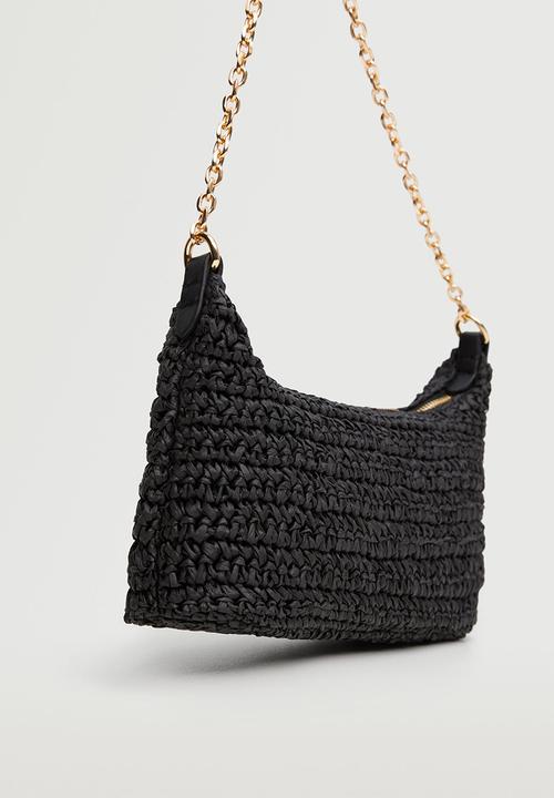 MANGO - Raffia baguette handbag - black