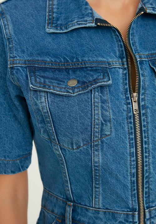 Koton - Zippered mini denim dress - blue