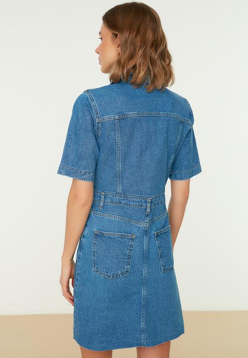 Koton - Zippered mini denim dress - blue