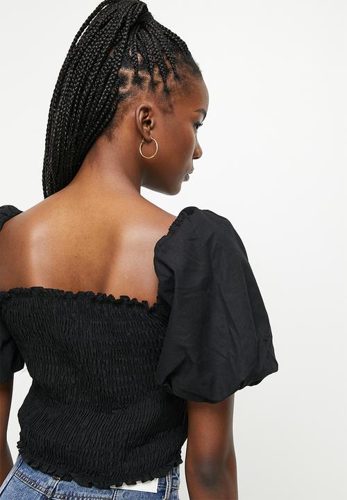 Glamorous - Shirred bodice puff sleeve blouse co-ord - black