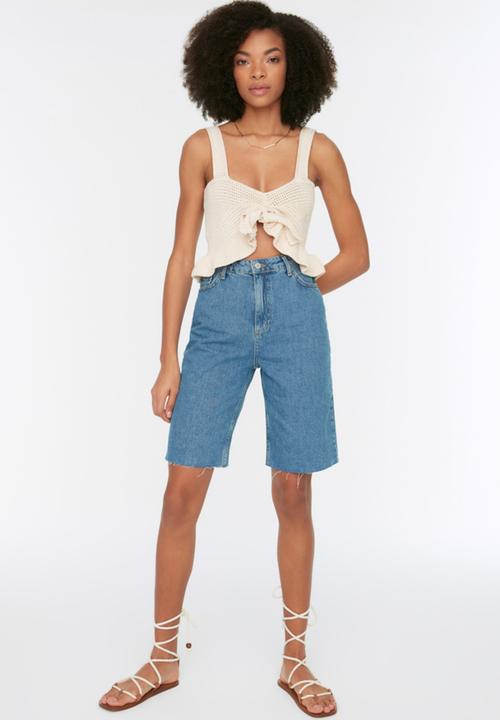 Koton - Cropped denim bermuda - blue