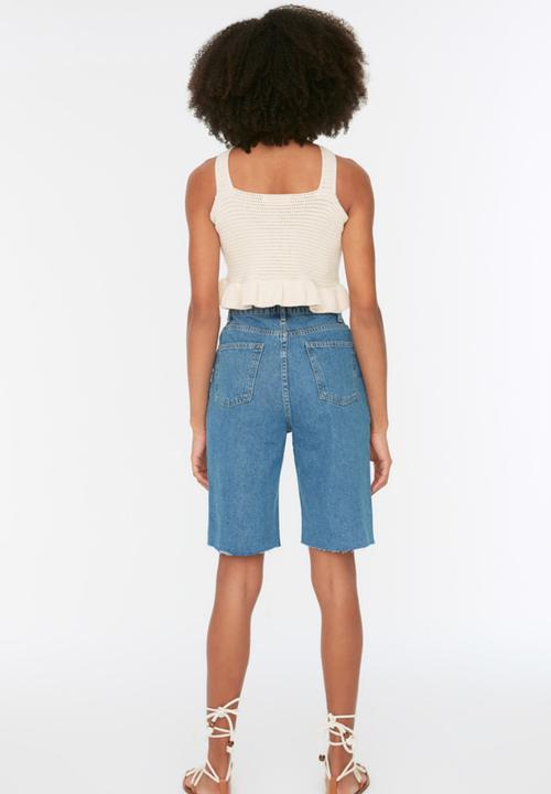 Koton - Cropped denim bermuda - blue
