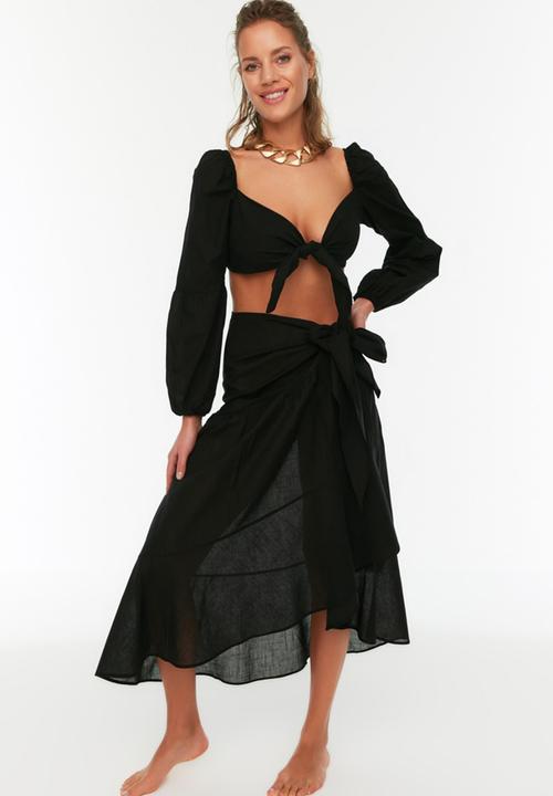 Trendyol - Tie detailed skirt - black