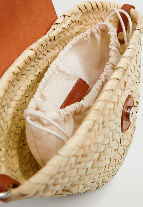 MANGO - Leather flap raffia bag - brown 
