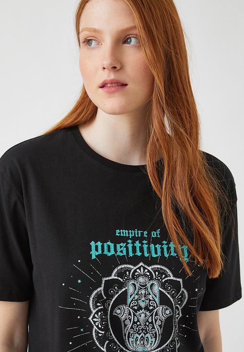 Koton - Printed cotton T-shirt - black