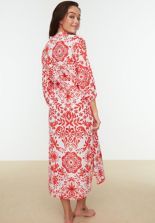 Trendyol - Ethnic patterned beach dress - red & white 