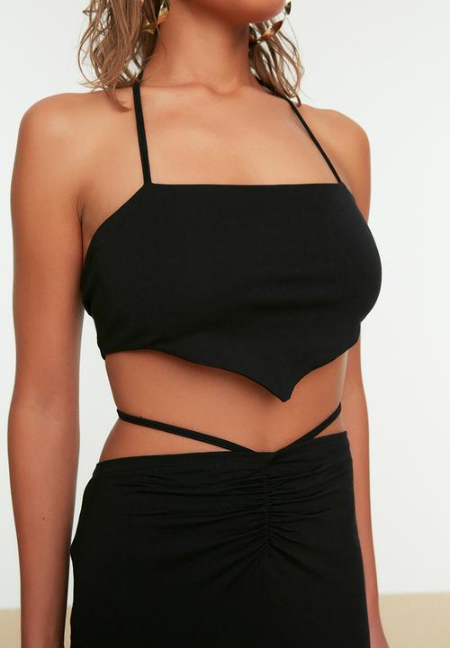 Trendyol - Tie detailed beach top & bottom set - black