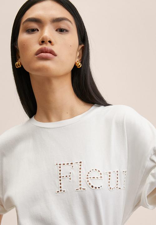 MANGO - T-shirt fleur - white
