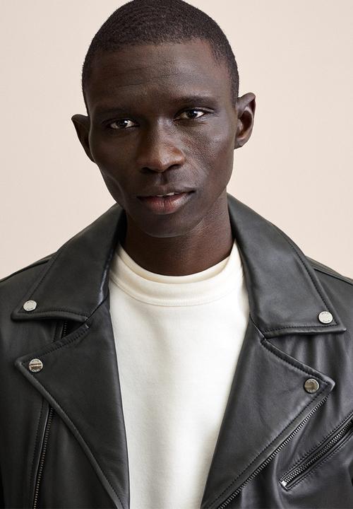 MANGO - Leather biker jacket perfect - black