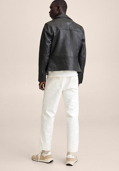 MANGO - Leather biker jacket perfect - black