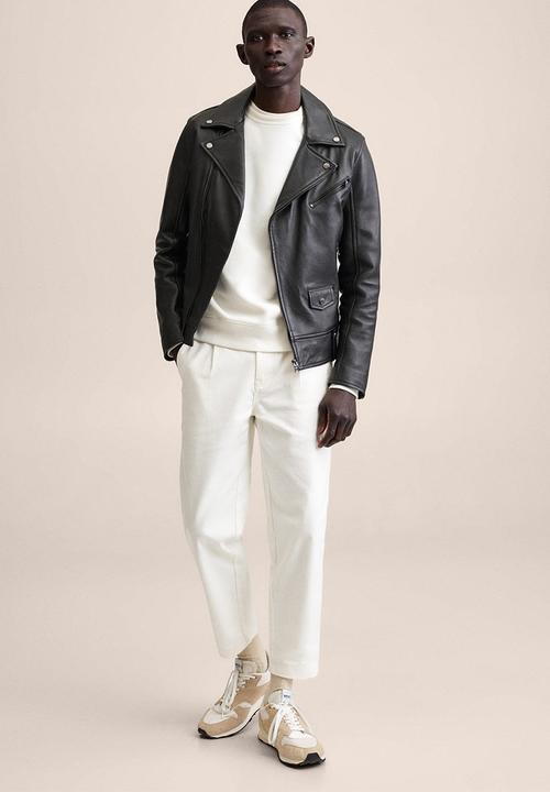 MANGO - Leather biker jacket perfect - black