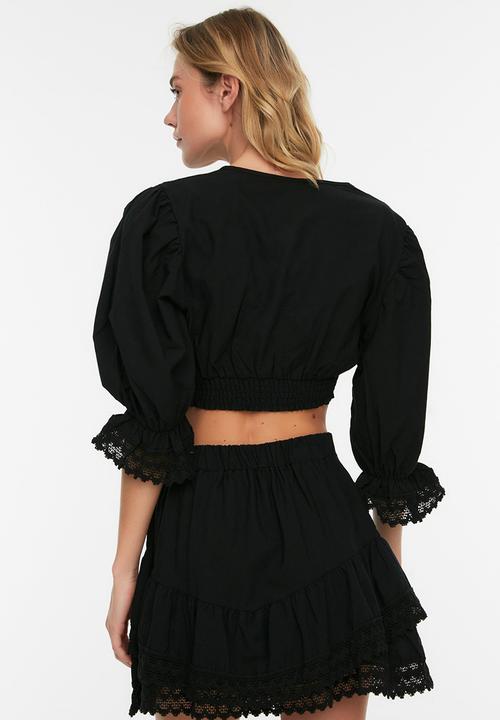Trendyol - Lace detailed voile bottom-top set - black