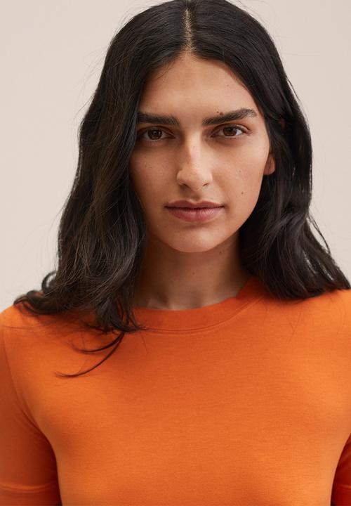 MANGO - T-shirt branca - orange