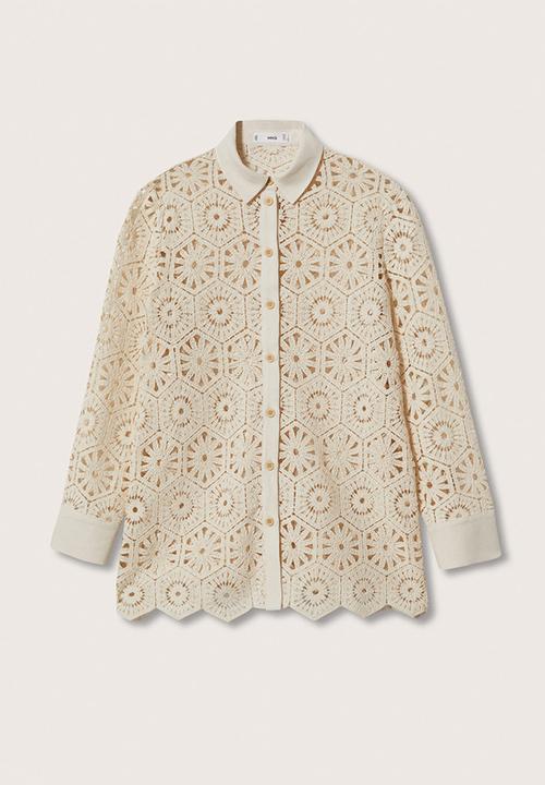 MANGO - Shirt crochet - light beige