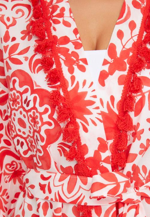 Trendyol - Floral patterned kimono kaftan - red