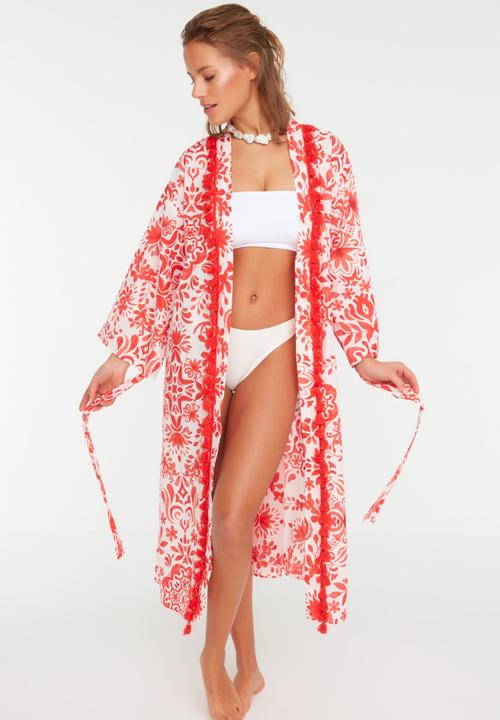 Trendyol - Floral patterned kimono kaftan - red