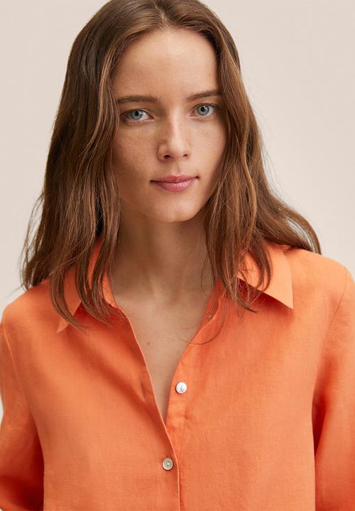 MANGO - Shirt lino - light pastel orange