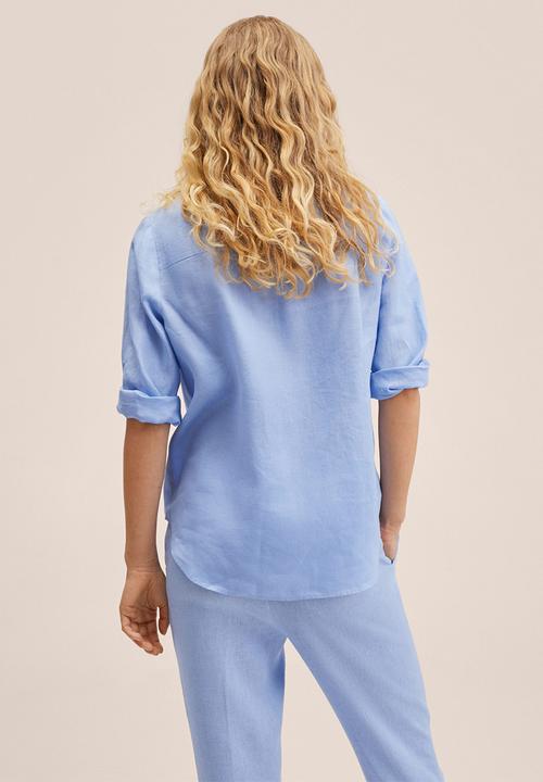 MANGO - Shirt lino - light pastel blue