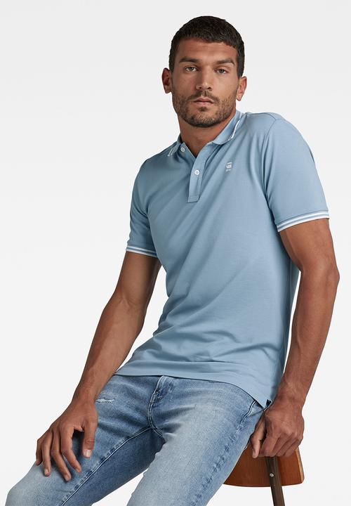 G-STAR - Dunda slim stripe polo short sleeve - ash blue