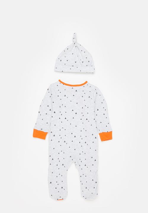 MINOTI - 2-Piece long sleeve sleepsuit and matching hat - grey & orange