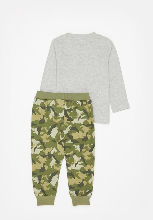 MINOTI - 2-Piece long sleeve top and camo jog pant - grey 