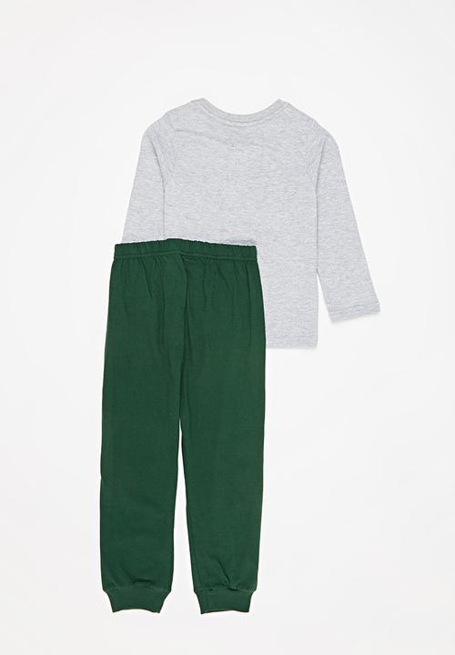 Pop Candy - Boys tee & pants pj set - green & grey