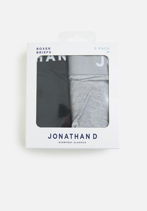 Jonathan D - Men's 2 pack knitted trunks with elasticated waistband - black & grey