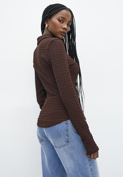 Superbalist - Texture button down shirt - chocolate